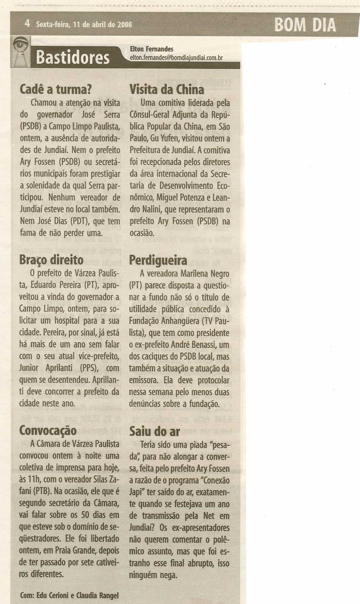 Bom Dia Jundiaí - 11/04/2008