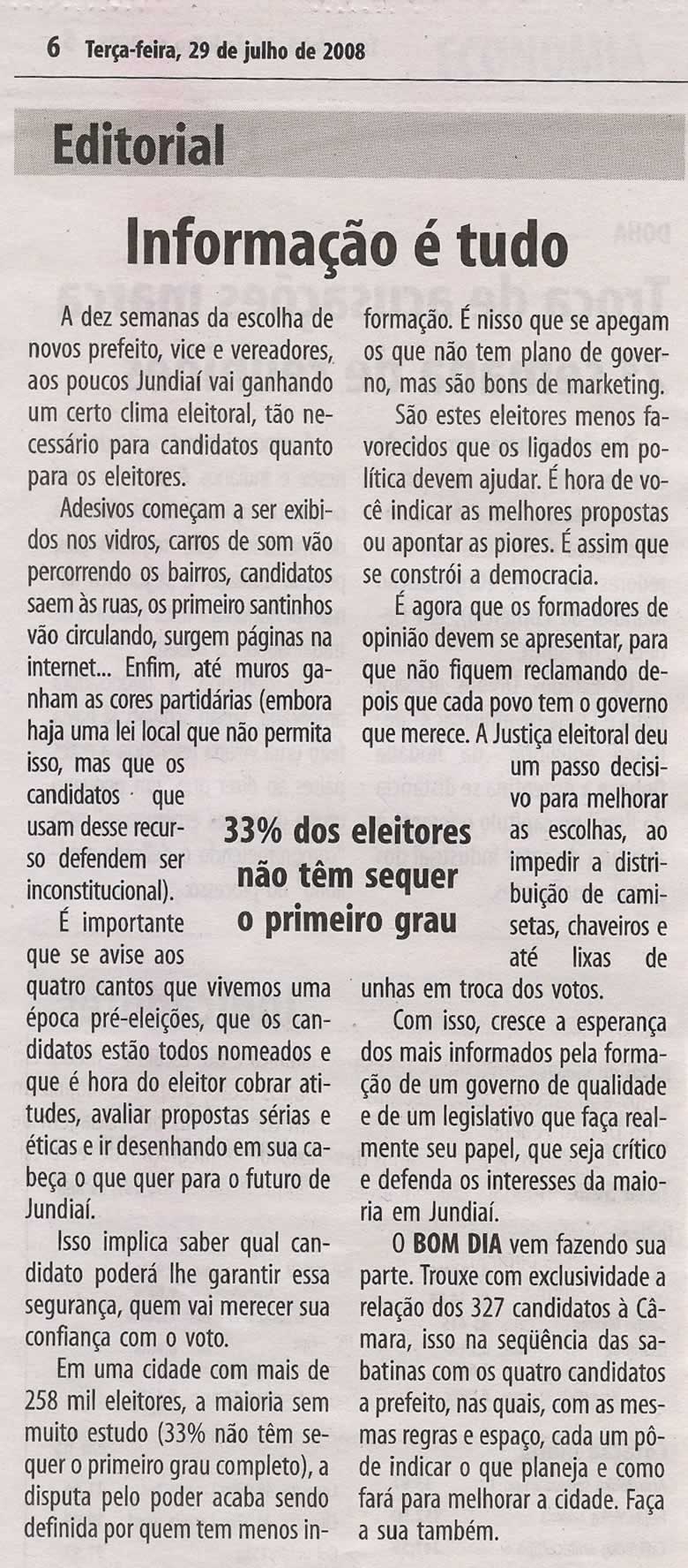 Bom Dia Jundiaí - 29/07/2008