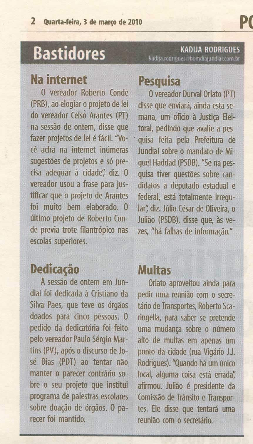 Bom Dia Jundiaí - 03/03/2010