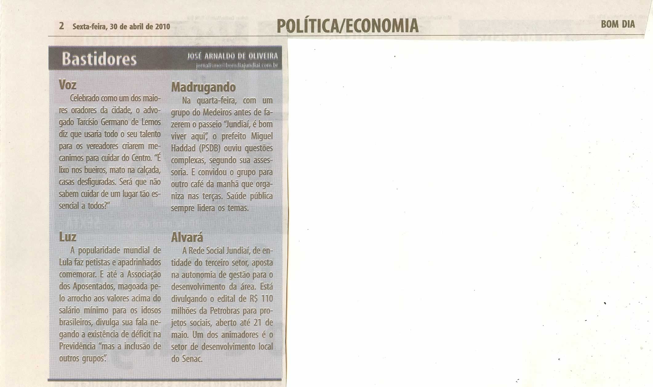 Bom Dia Jundiaí - 30/04/2010