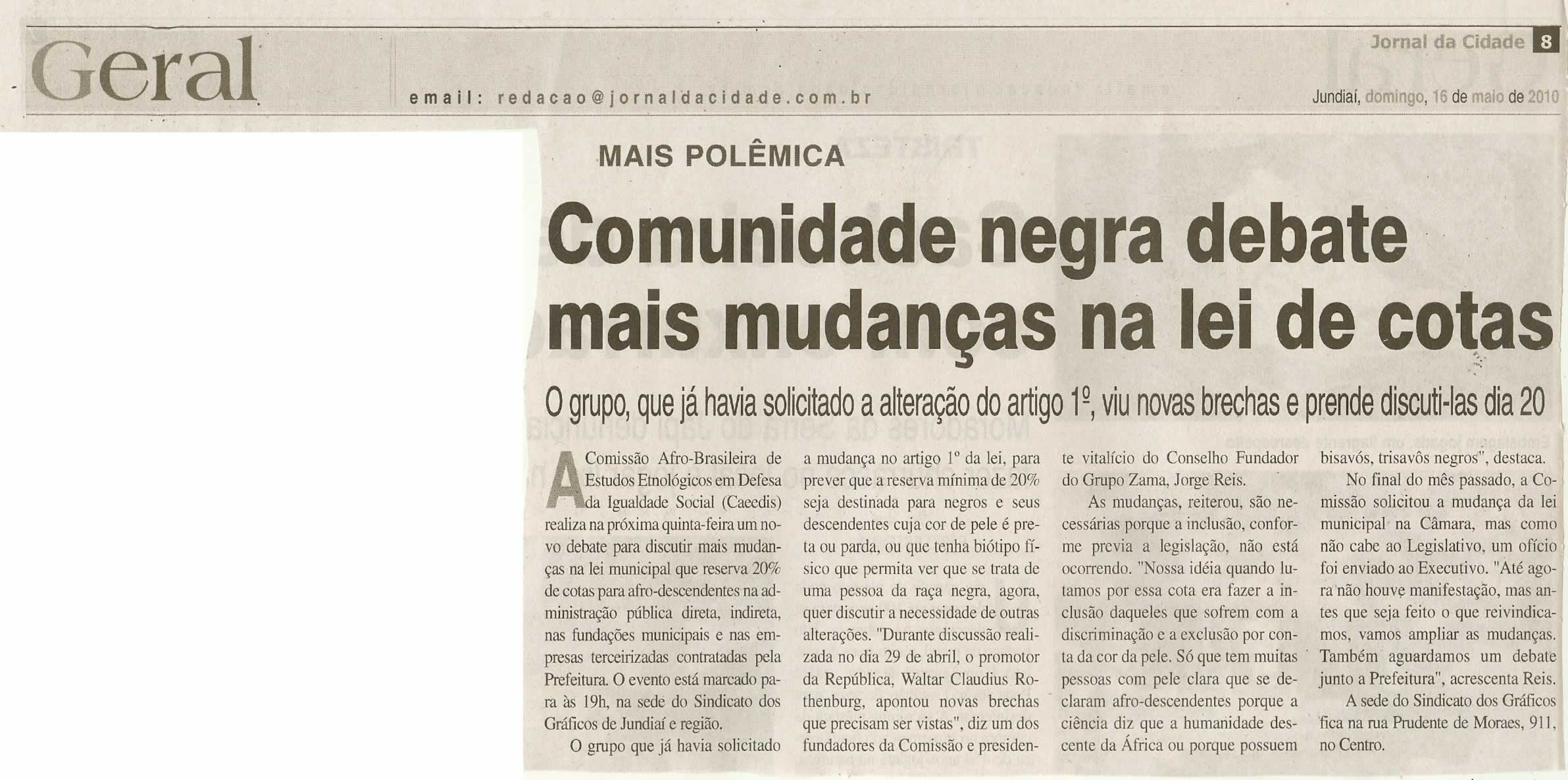 Jornal da Cidade - 16/05/2010