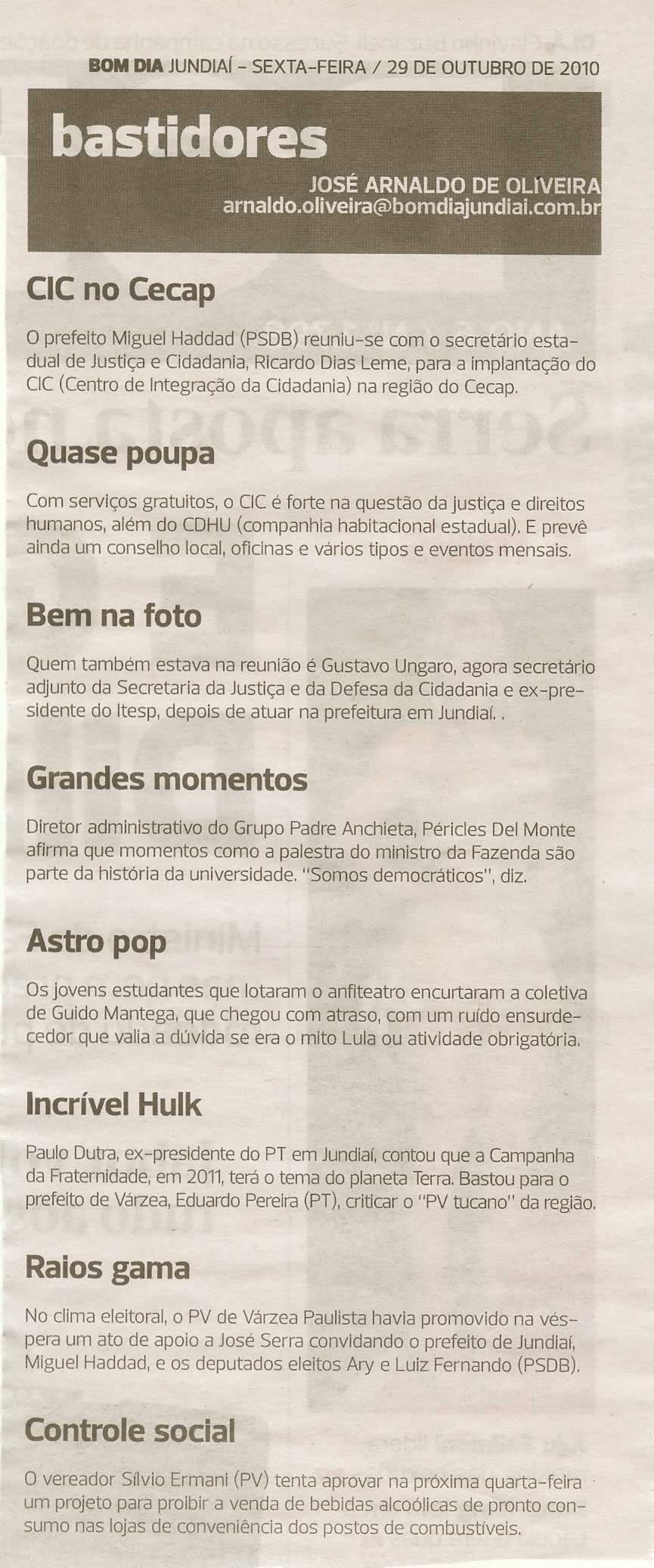Bom Dia Jundiaí - 29/10/2010