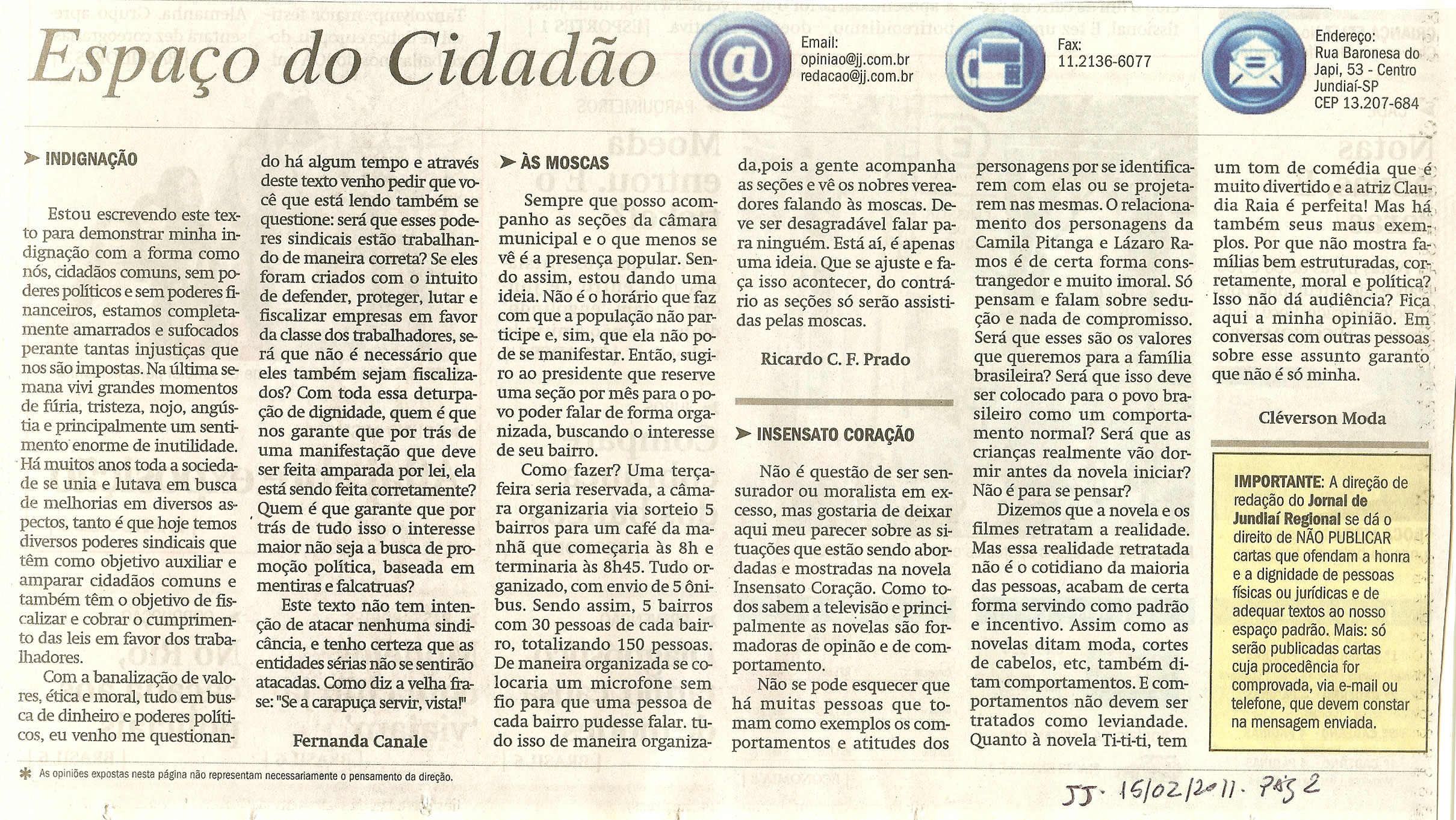 Jornal de Jundiaí - 15/02/2011