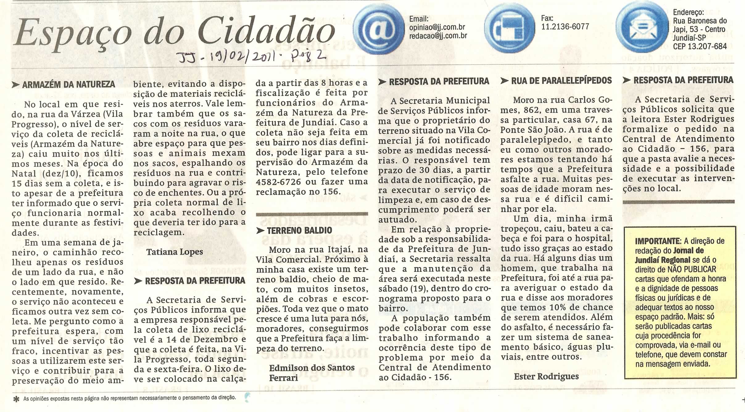Jornal de Jundiaí - 19/02/2011