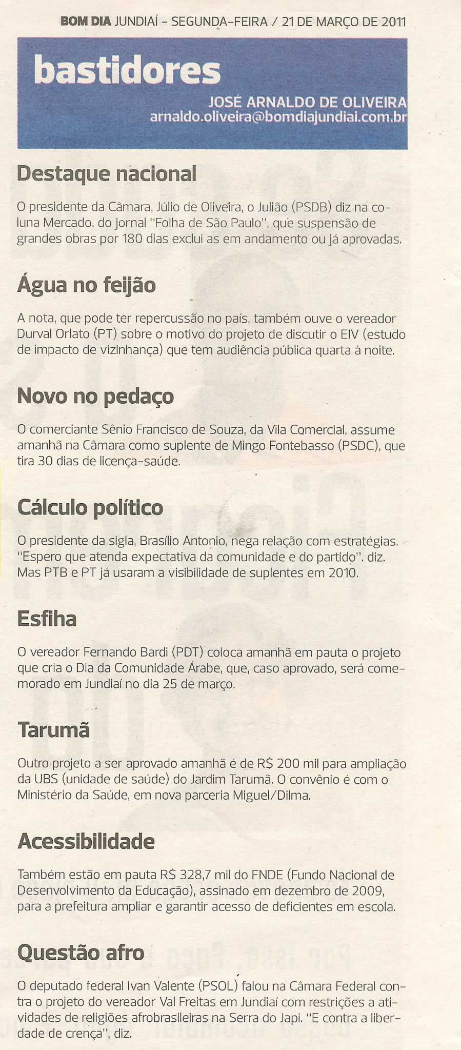 Bom Dia Jundiaí - 21/03/2011
