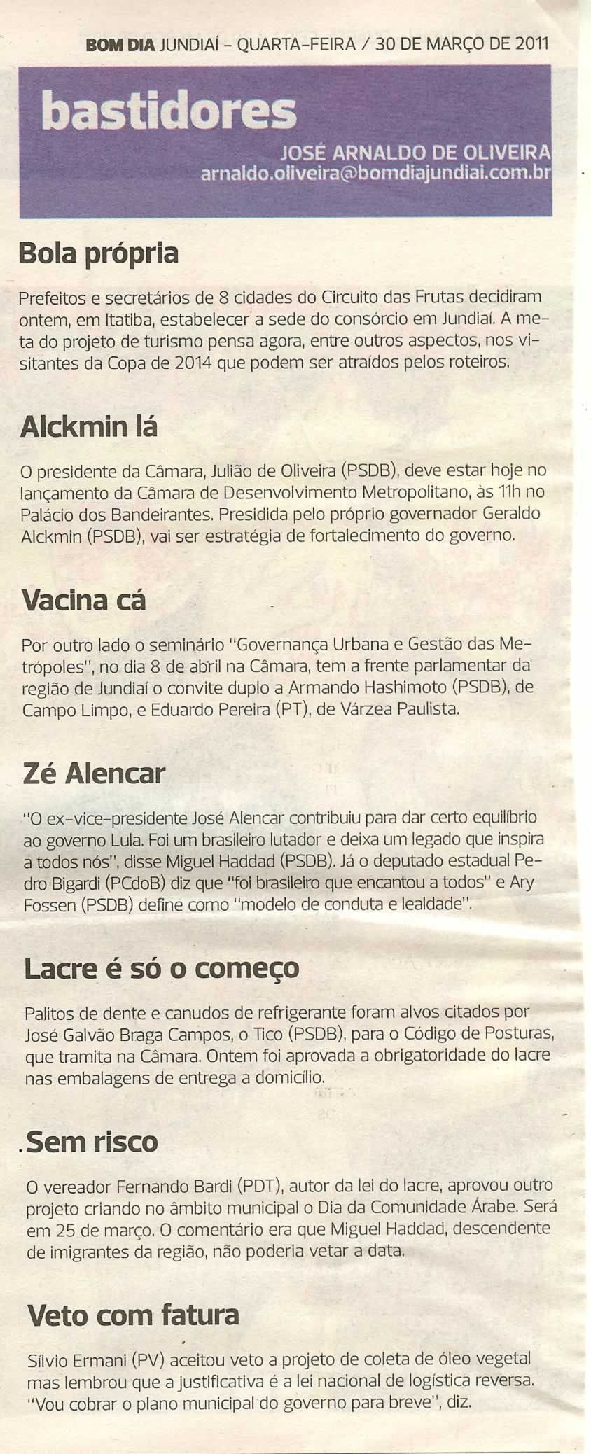 Bom Dia Jundiaí - 30/03/2011