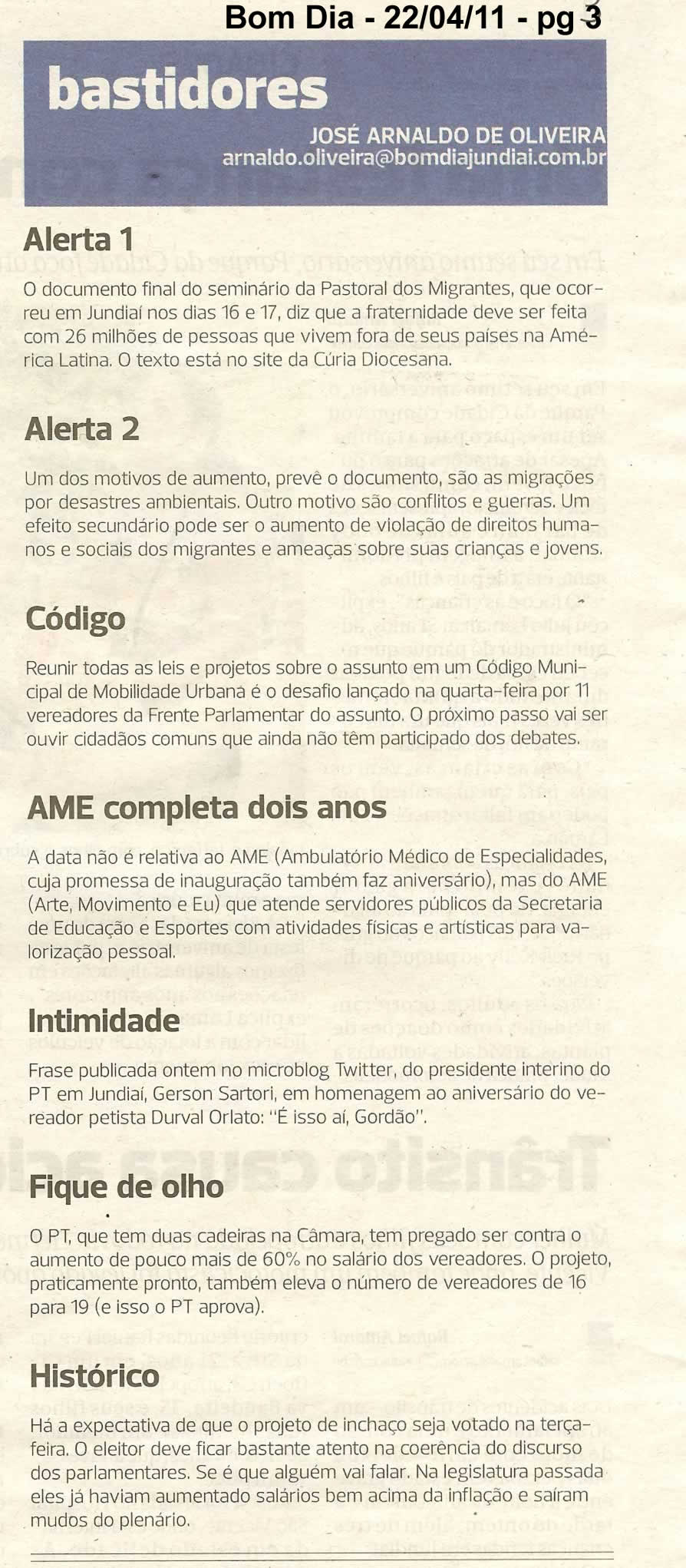 Bom Dia Jundiaí - 22/04/2011