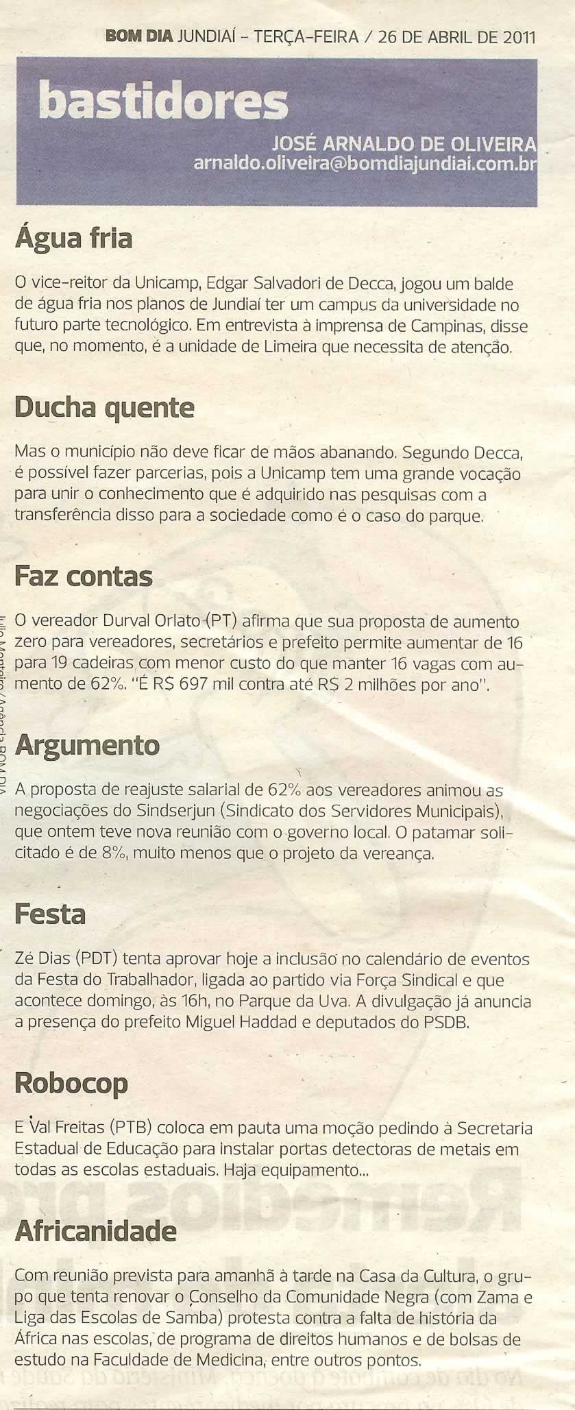 Bom Dia Jundiaí - 26/04/2011