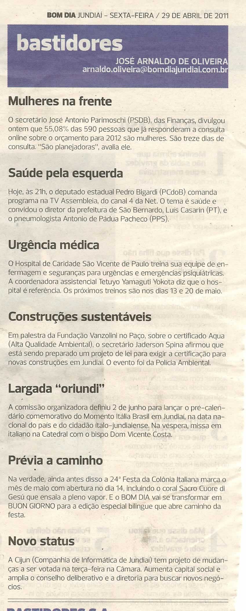 Bom Dia Jundiaí - 29/04/2011