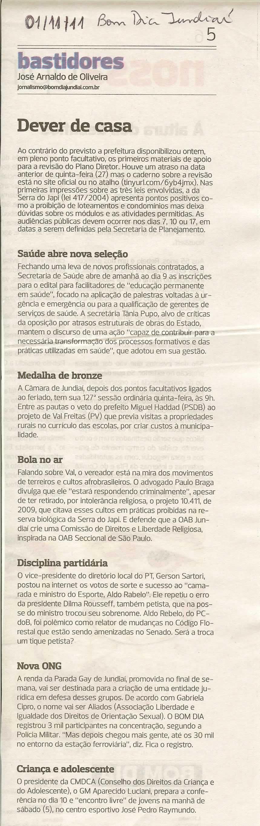 Bom Dia Jundiaí - 01/11/2011