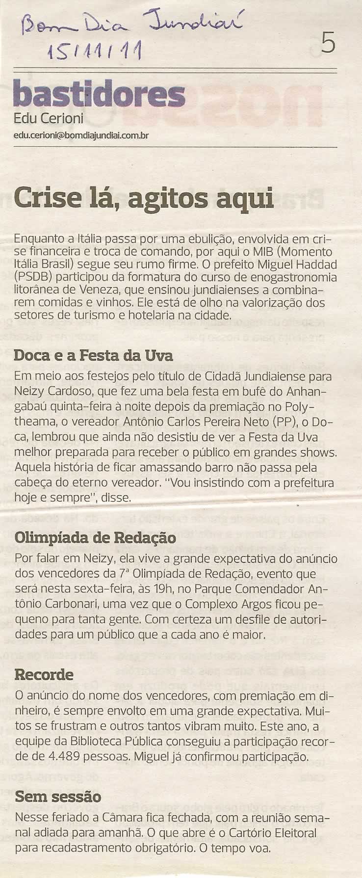 Bom Dia Jundiaí - 15/11/2011