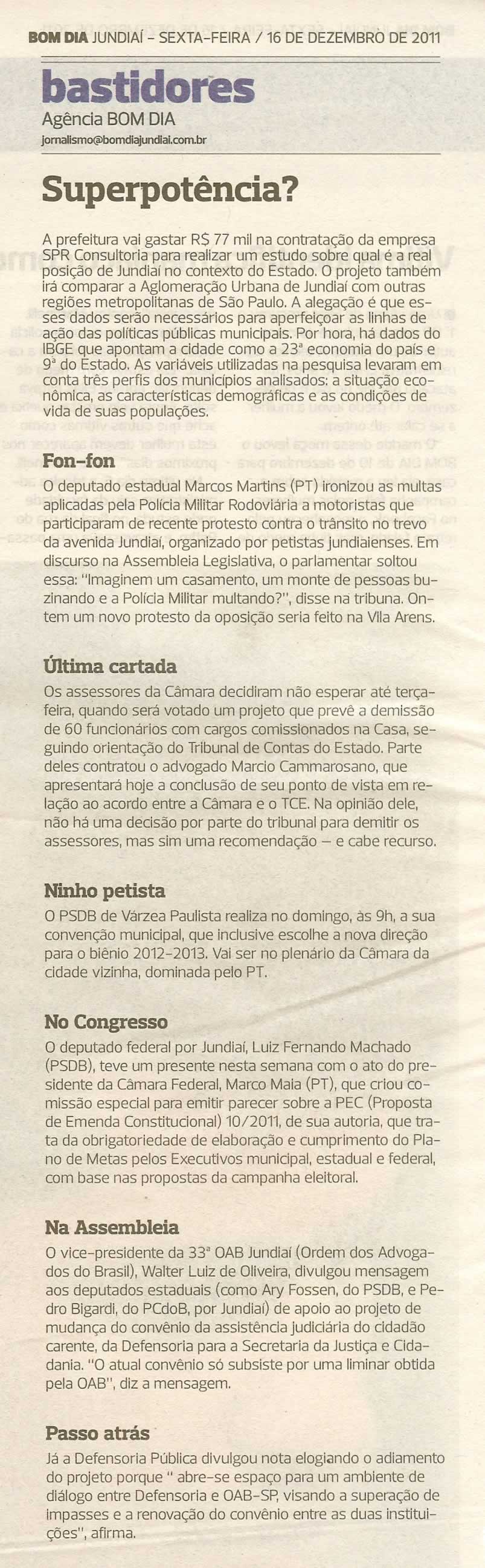 Bom Dia Jundiaí - 16/12/2011