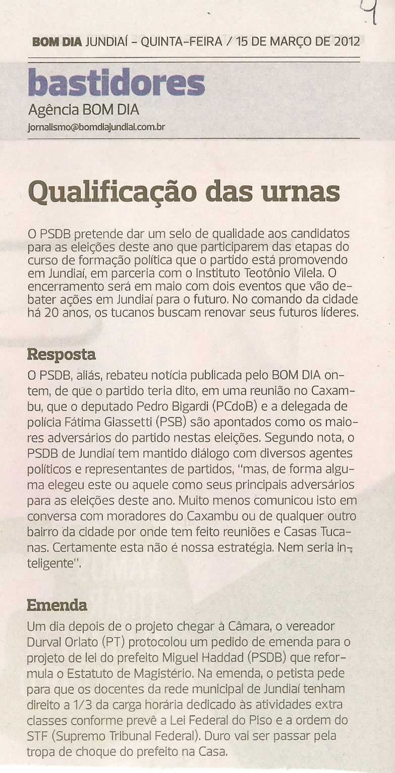 Bom Dia Jundiaí - 15/03/2012