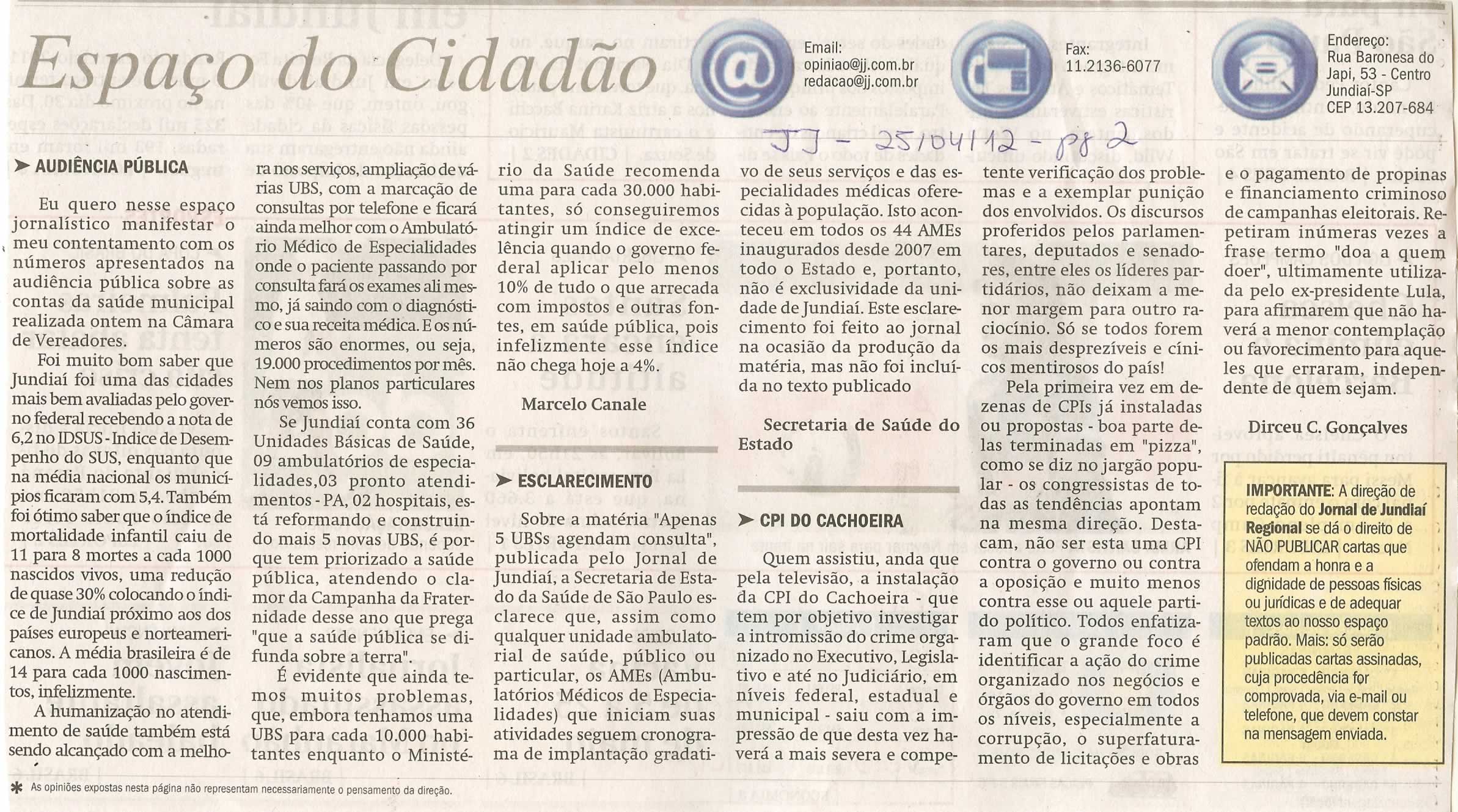 Jornal de Jundiaí - 25/04/2012