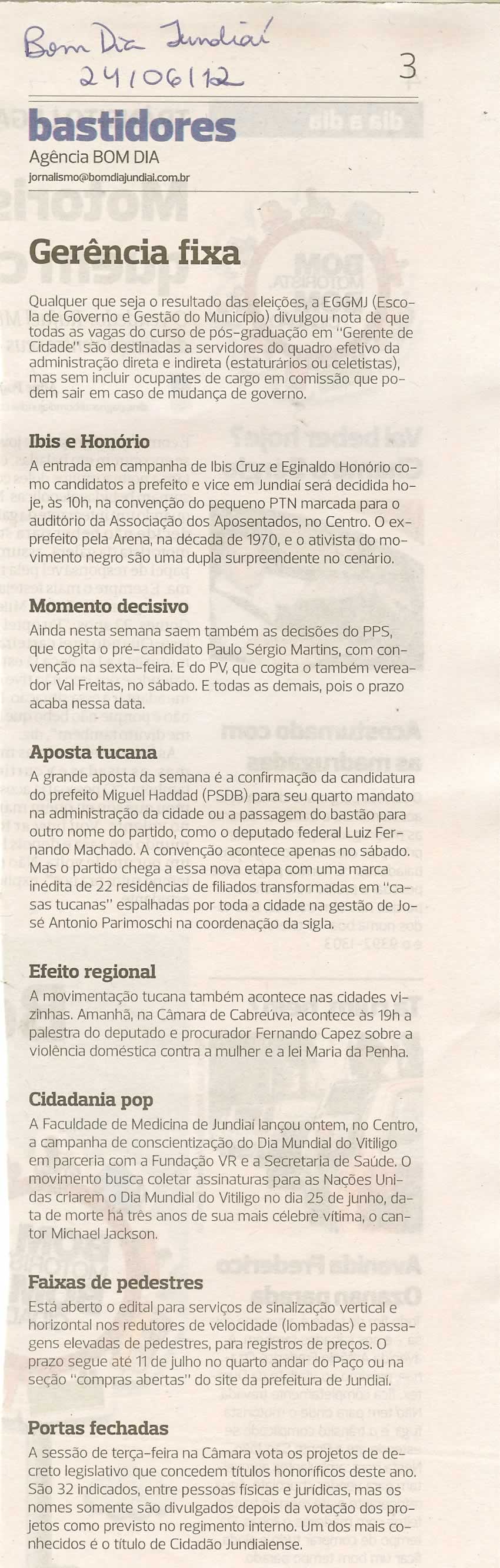 Bom Dia Jundiaí - 24/06/2012