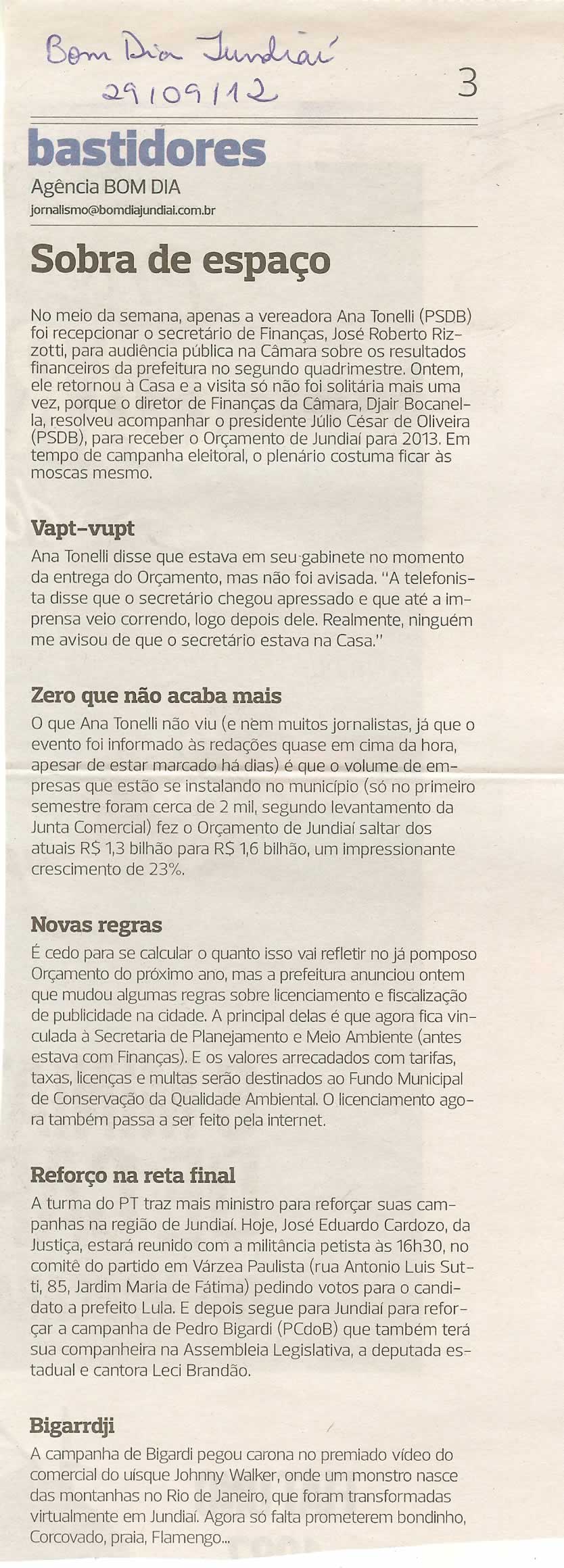 Bom Dia Jundiaí - 29/09/2012