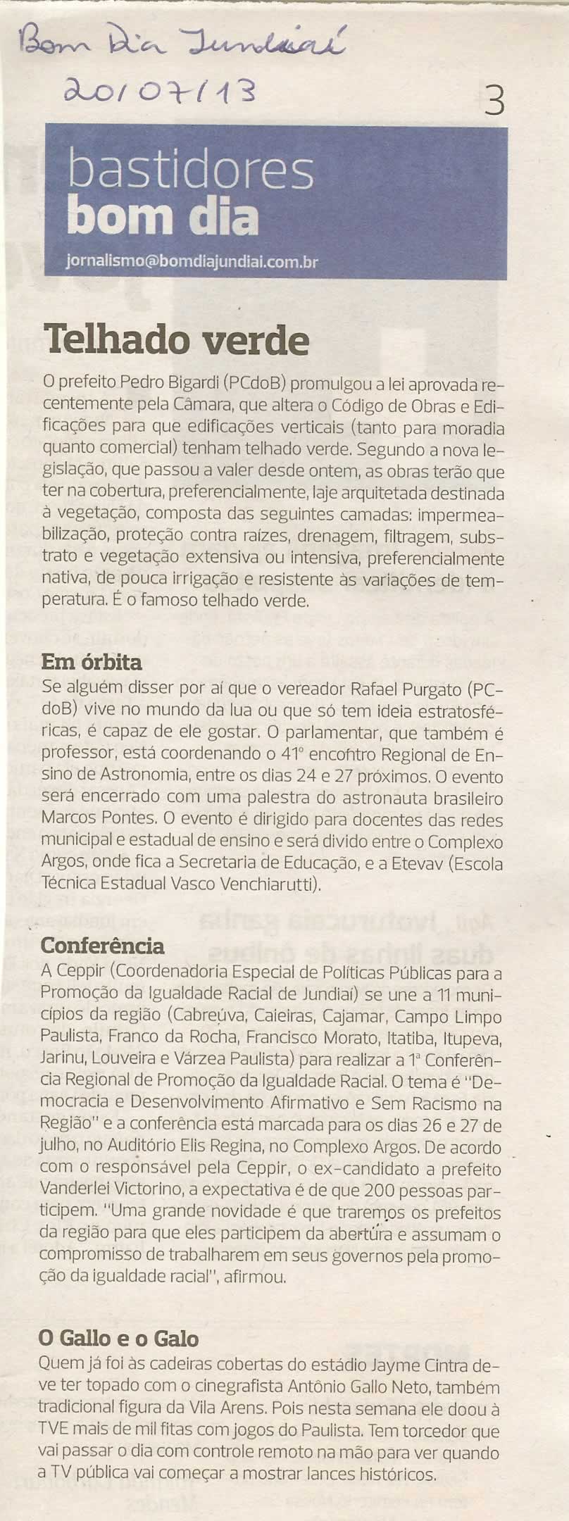 Bom Dia Jundiaí - 20/07/2013