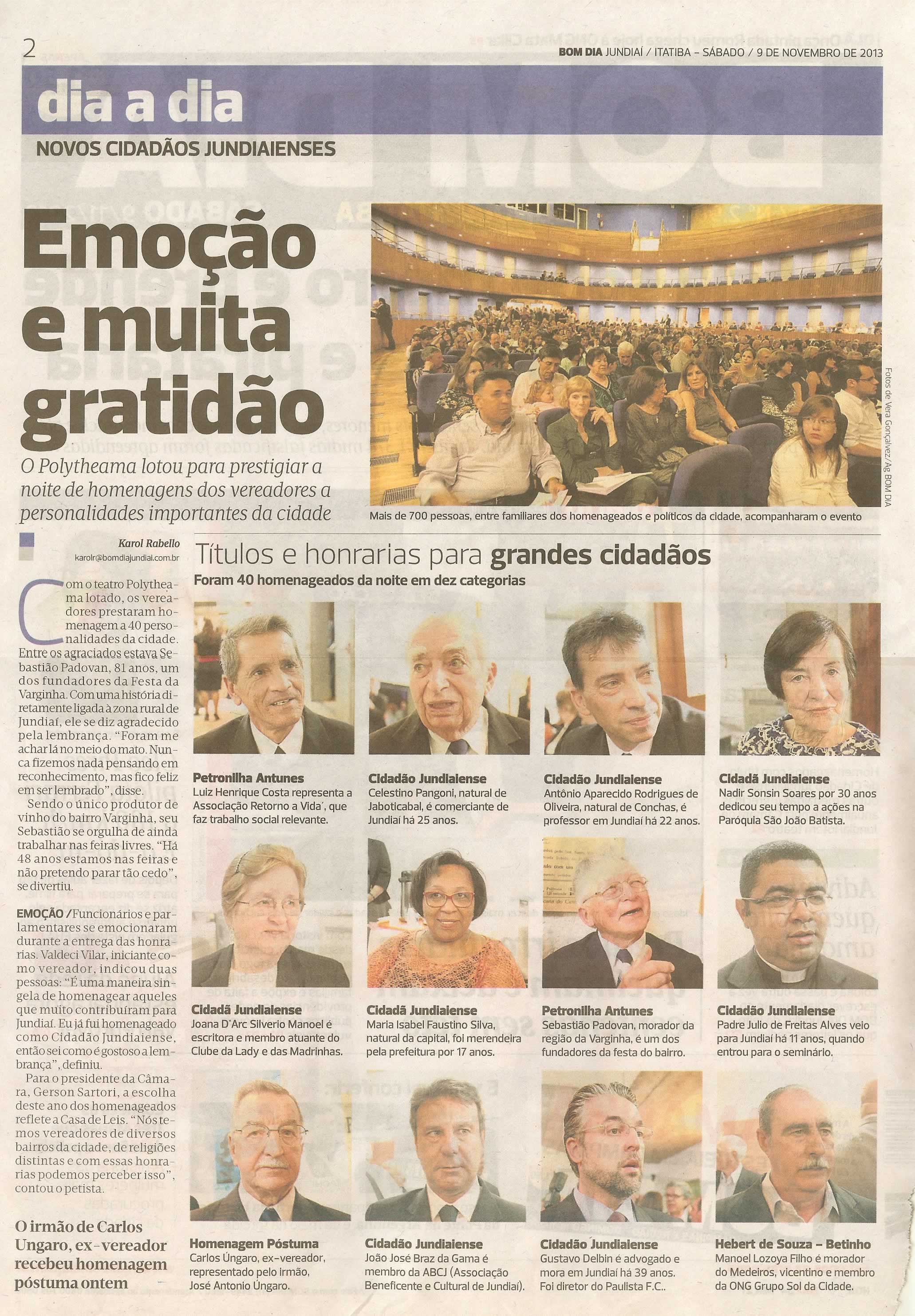Bom Dia Jundiaí - 09/11/13 - pagina 2 - Emoção e muita gratidão - 