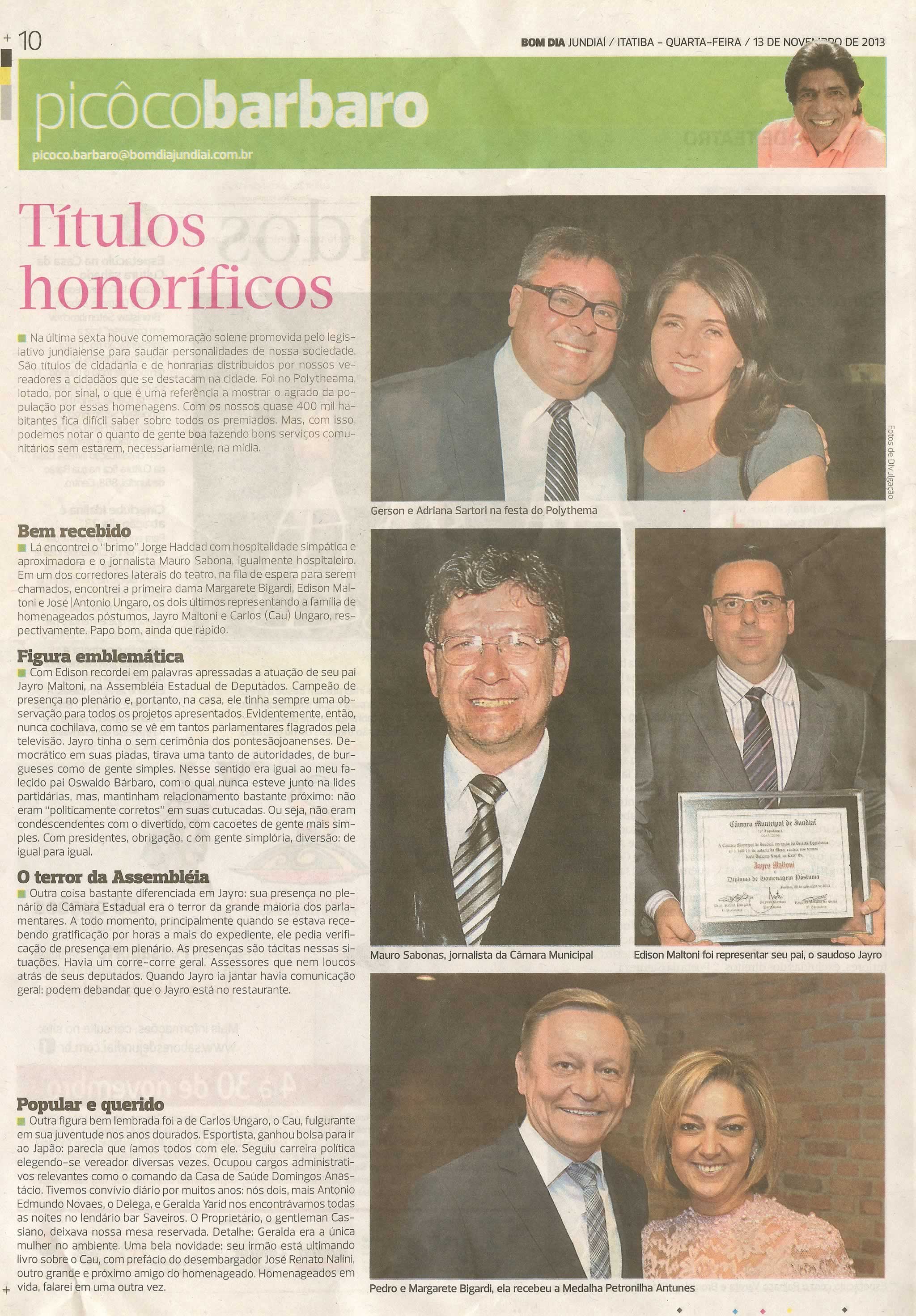 Bom Dia Jundiaí - 13/11/13 - pagina 10 - picoco barbaro - Títulos honoríficos -