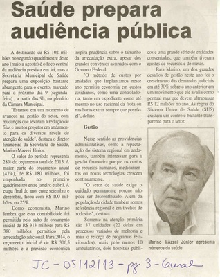 JC - 05/12/13 - pg 3 - Geral - Saúde prepara audiência pública - 
