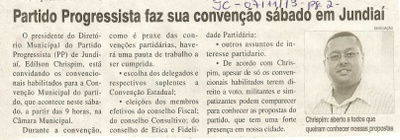 JC - 07/11/13 - pagina 2 - Partido Progressista faz sua convenção sábado em Jundiaí - 