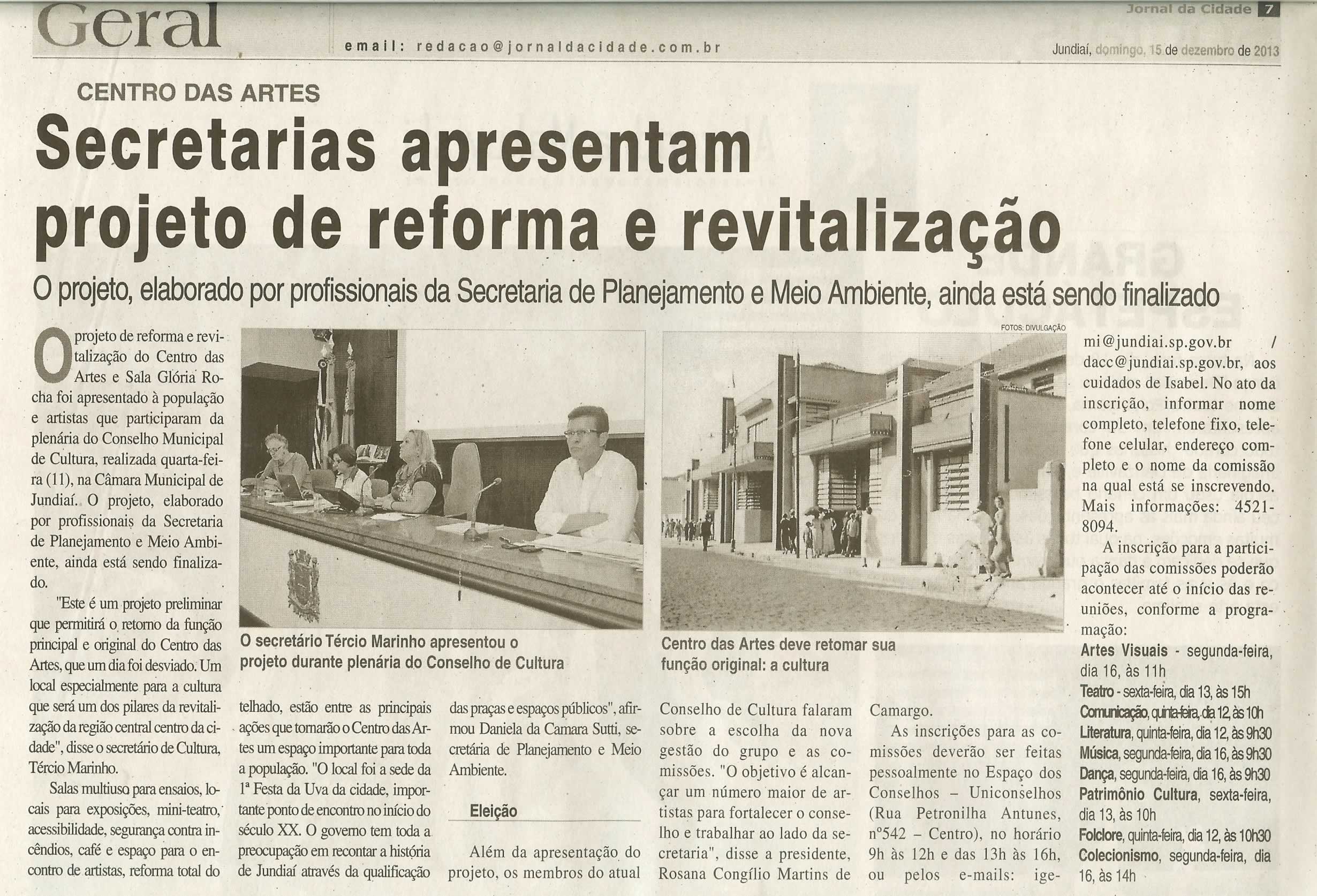 JC - 15/12/13 - pg 7 - Secretarias apresentam projeto de reforma e revitalização - 