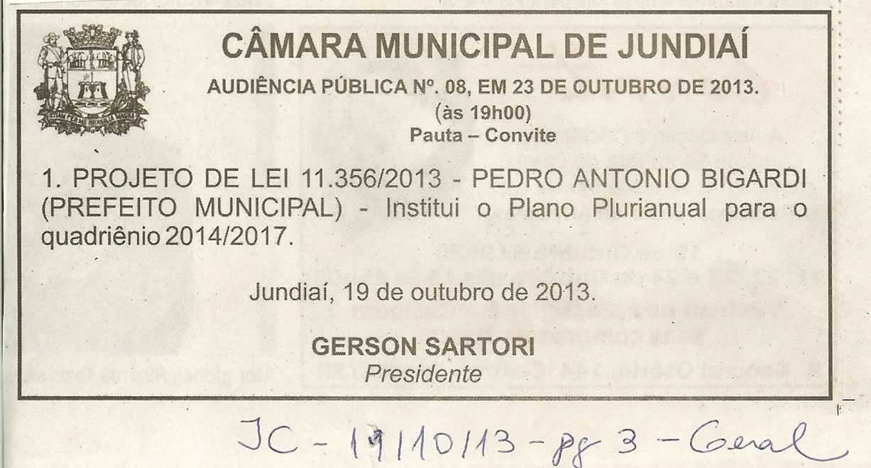 JC - 19/10/13 - pagina 3 - geral - pauta convite - audiência pública nº 8 - câmara municipal de jundiaí - 