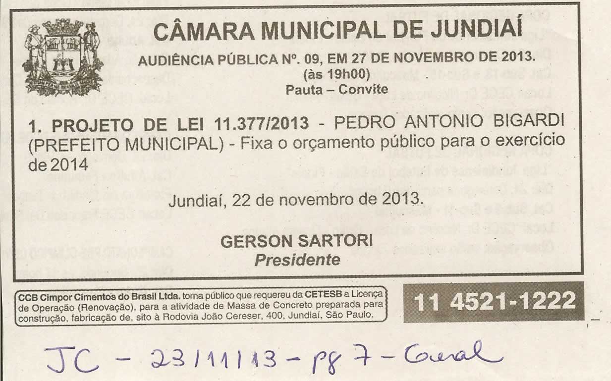JC - 23/11/13 - Publicação de Audiência Pública