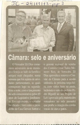 JC - 24/11/13 - pg 3 - Câmara: selo e aniversário -