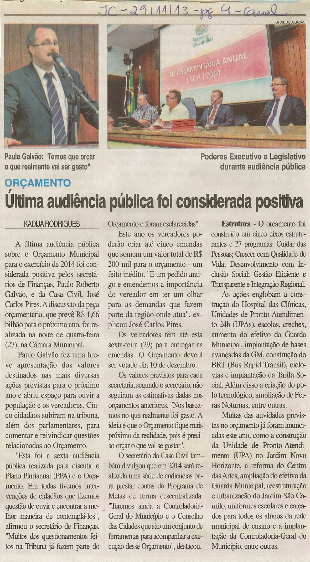 JC - 29/11/13 - Última audiência pública foi considerada positiva