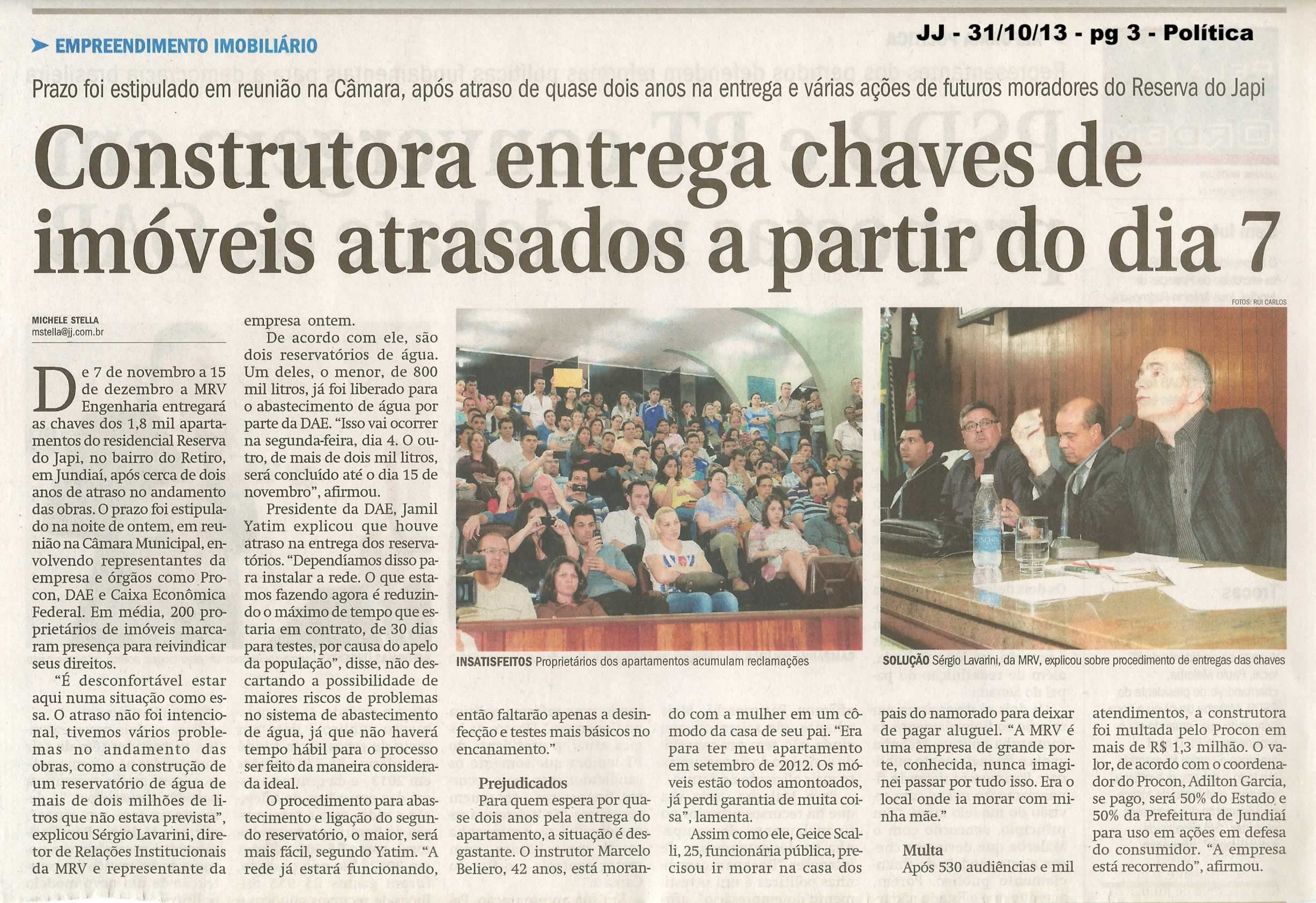 JC - 31/10/13 - pagina 2 - geral - atrasos da MRV podem ser velados à presidente dilma - 
