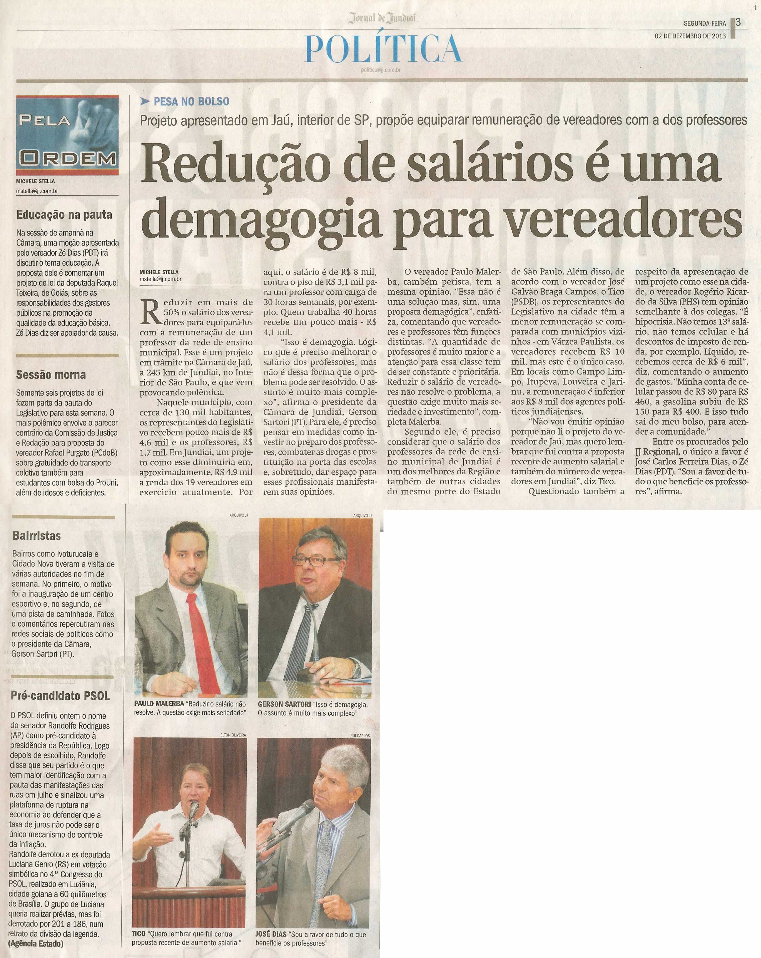 JJ - 02/12/13 - pg 3 - Política - Redução de salários é uma demagogia para vereadores -