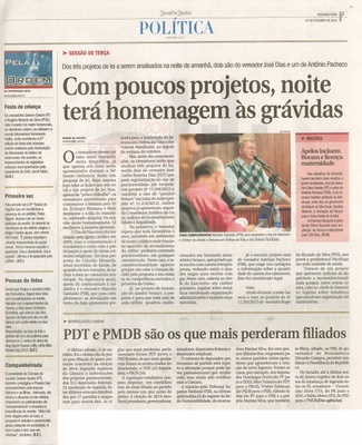 JJ - 07/10/13 - pagina 3 - política - Com poucos projetos, noite terá homenagem às grávidas - 