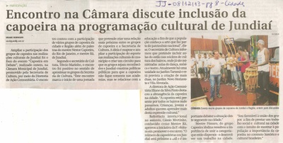 JJ - 08/12/13 - pg 8 - Cidades - Encontro na Câmara discute inclusão da capoeira na programação cultural de Jundiaí -