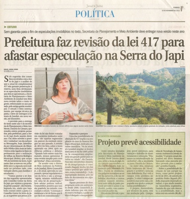 JJ - 10/11/13 - pg 3 - Política - Prefeitura faz revisão da lei 417 para afastar especulação na serra do japi - 
