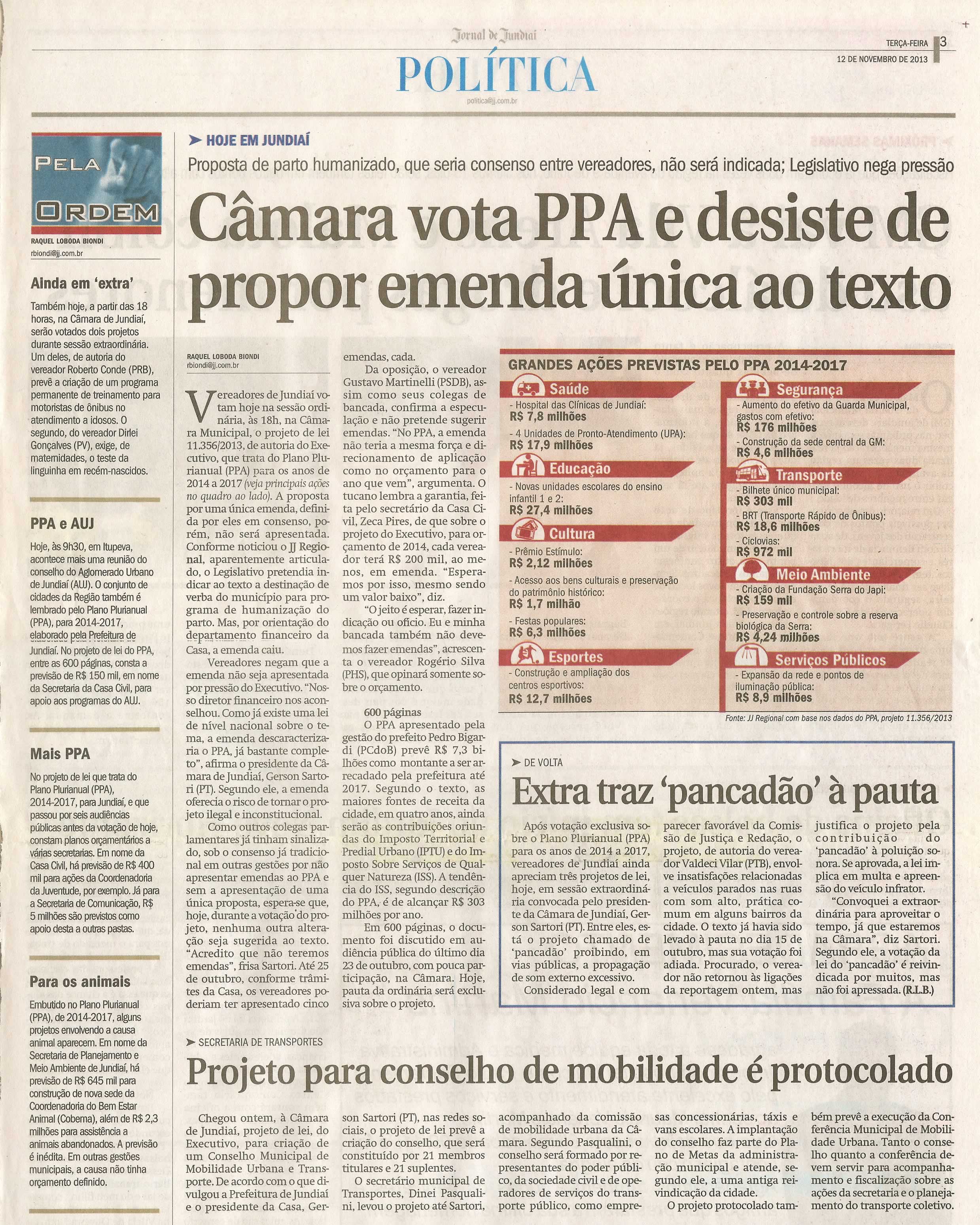 JJ - 12/11/13 - pg 3 - Política - Câmara vota PPA e desiste de propor emenda única ao texto - 