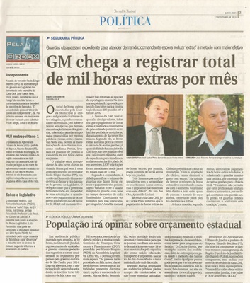 JJ - 17/10/13 - pagina 3 - política - GM chega a registrar totoal de mil horas extras por mês -