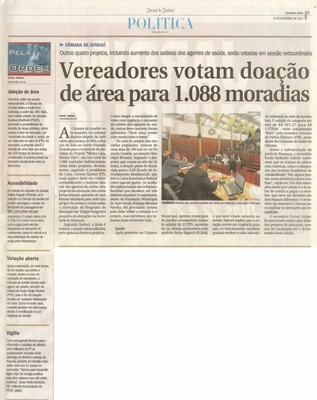 JJ - 18/11/13 - pg 3 - Política - Vereadores votam doação de área para 1088 moradias - 