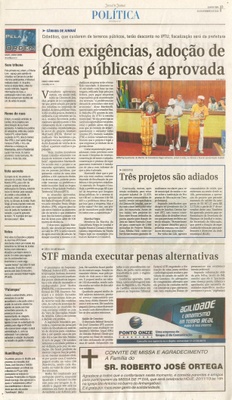 JJ - 20/11/13 - pg 3 - Política - Com exigências, adoção de áreas públicas é aprovada - Três projetos são adiados -