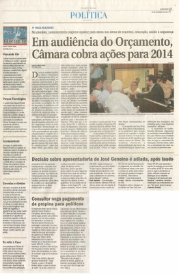 JJ - 28/11/13 - pg 3 - Política - Em audiência do Orçamento, Câmara cobra ações para 2014 -