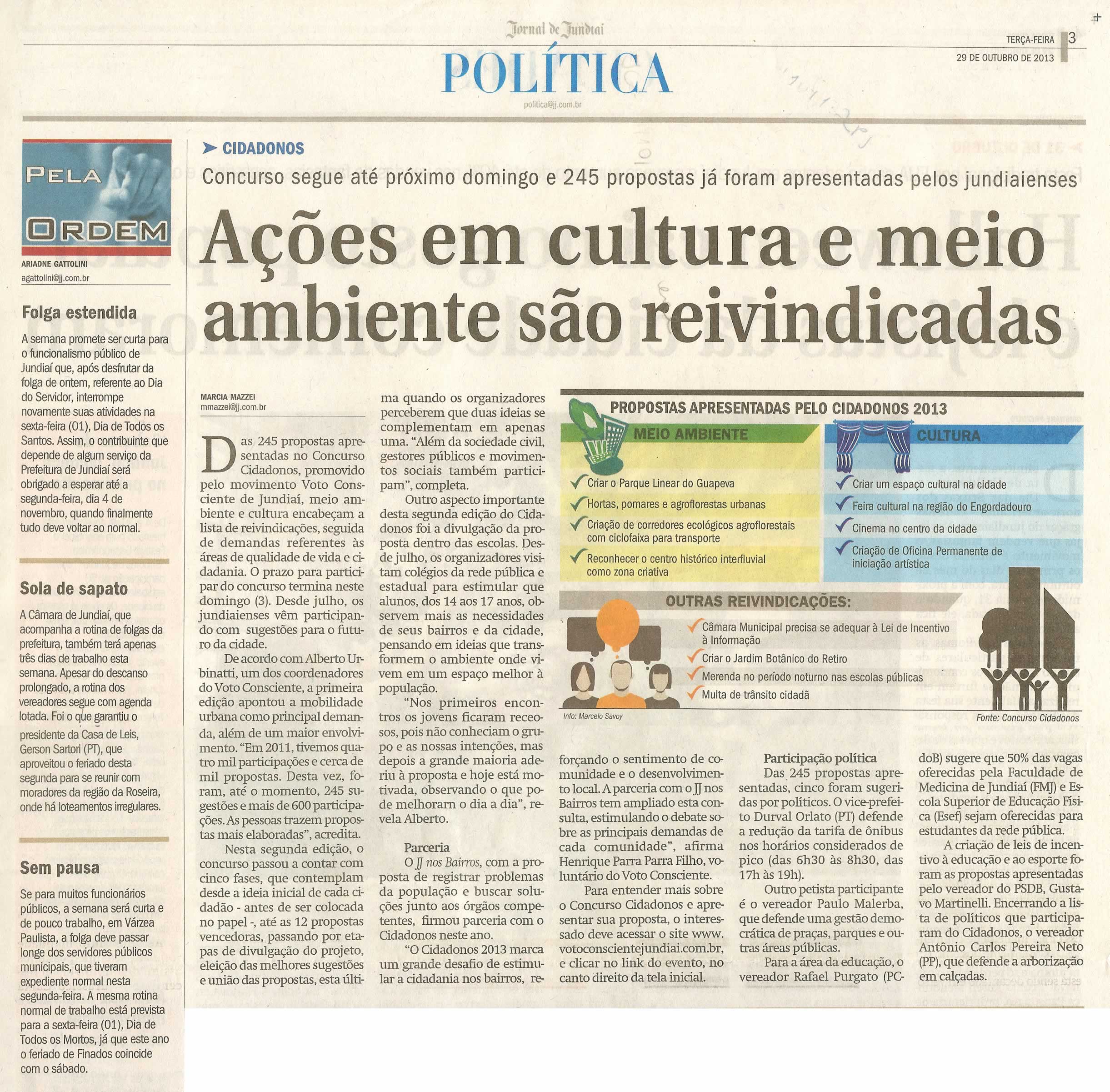 JJ - 29/10/13 - pagina 3 - política - Ações em cultura e meio ambiente são reivindicadas - 