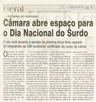 Jornal da Cidade - 22/09/13 - pagina 2 - geral - Câmara abre espaço para o dia nacional do surdo -