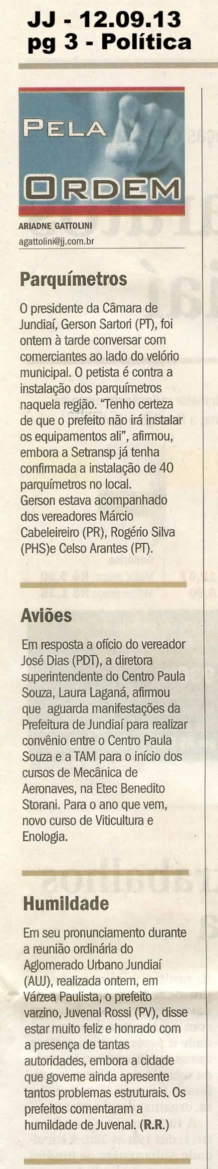 Jornal de Jundiaí - 12/09/13 - pagina 3 - política - Pela ordem - 