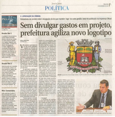 Jornal de Jundiaí - 24/09/13 - pagina 3 - política - Sem divulgar gastos em projeto, prefeitura agiliza novo logotipo - 
