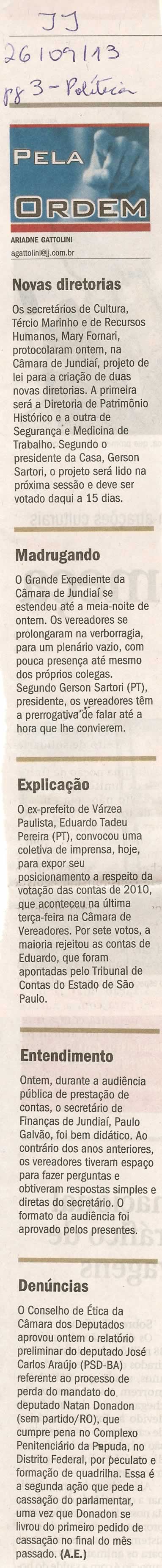 Jornal de Jundiaí - 26/09/13 - pagina 3 - política - pela ordem -