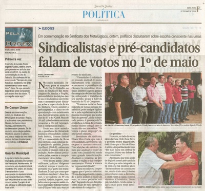JJ - 02/05/14 - pg 3 - Política - Sindicalistas e pré-candidatos falam de votos no 1º de maio - 