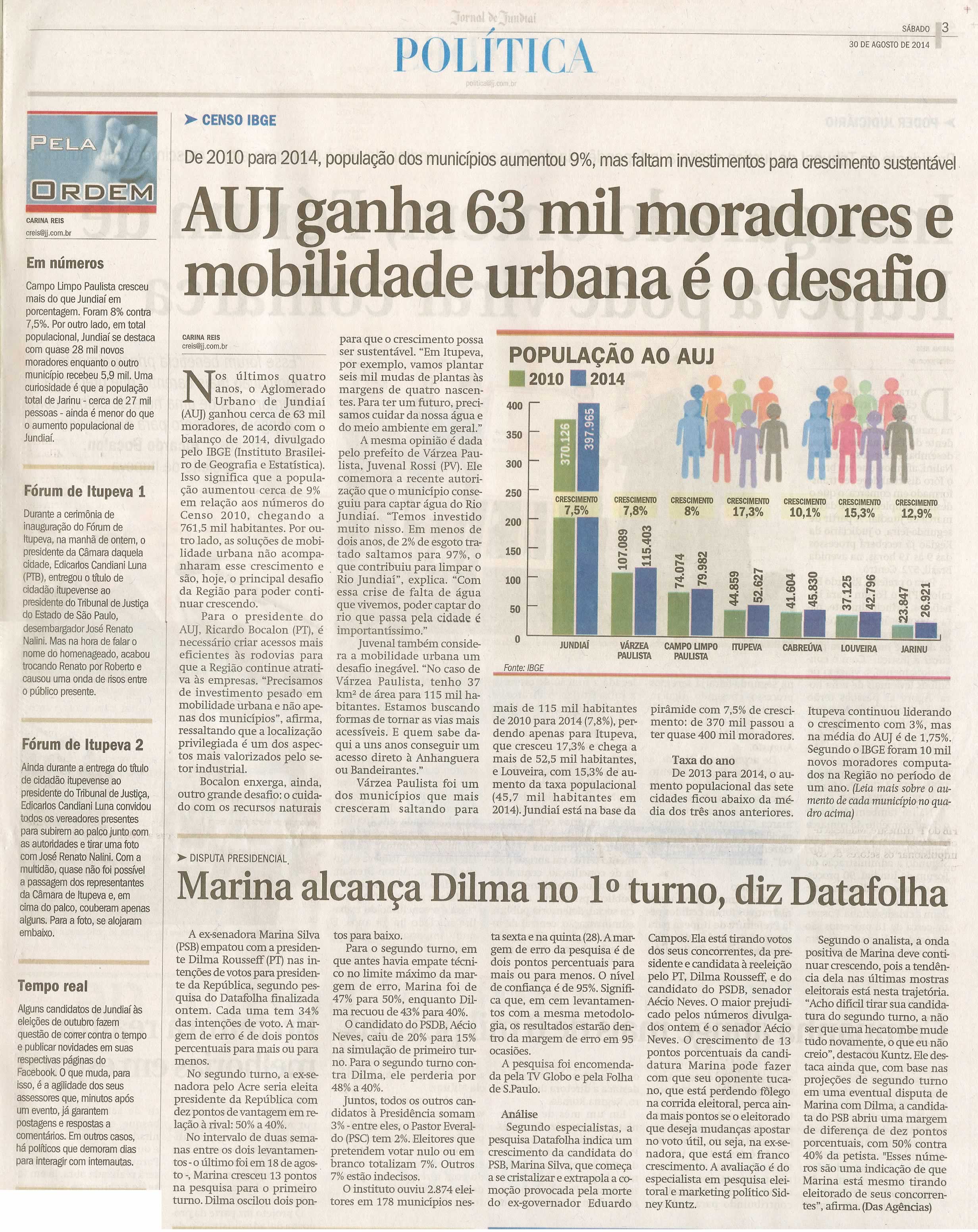 JJ - 30/08/14 - pg 3 - Política - AUJ ganha 63 mil moradores e mobilidade urbana é desafio -