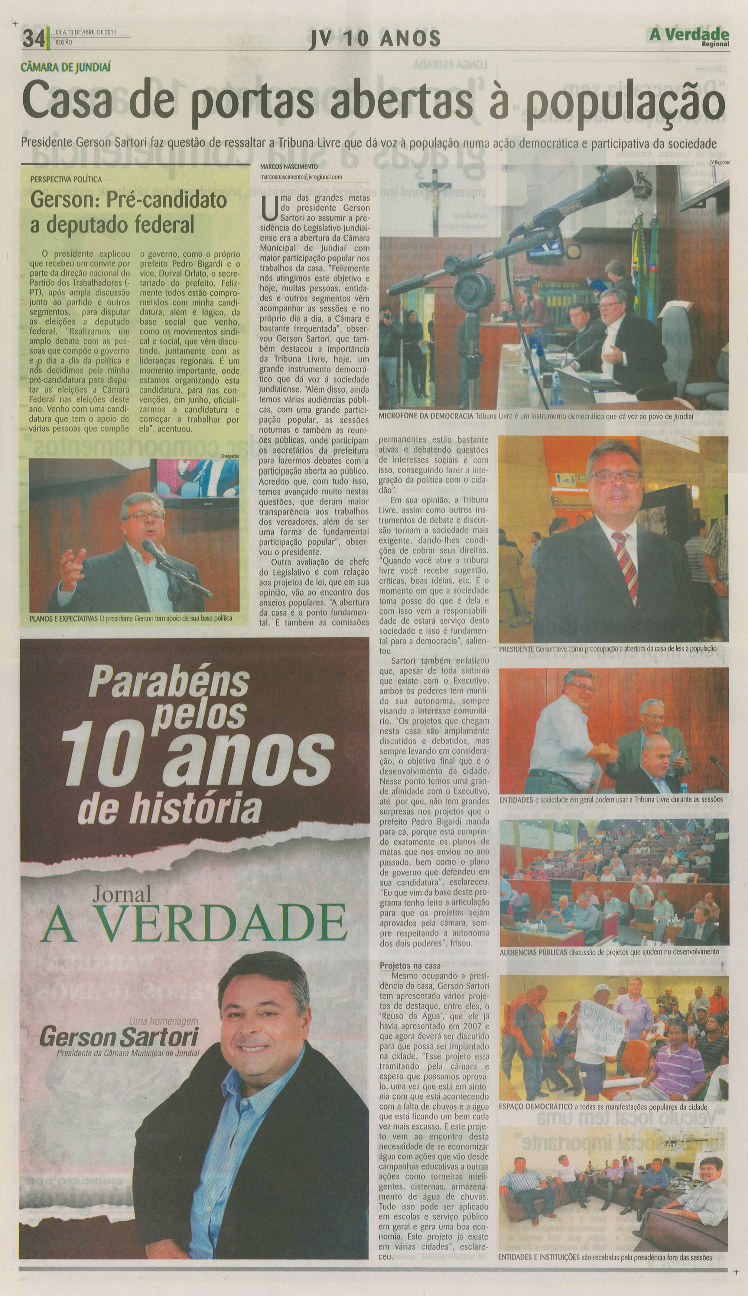 A verdade - 04/04/14 - pg 34 - Casa de portas abertas à população - Gerson: pré-candidato a deputado federal -