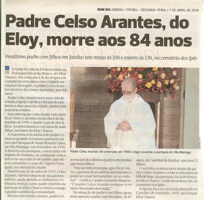 Bom Dia Jundiaí - 07/04/14 - Padre Celso Arantes, do Eloy, morre aos 84 anos -