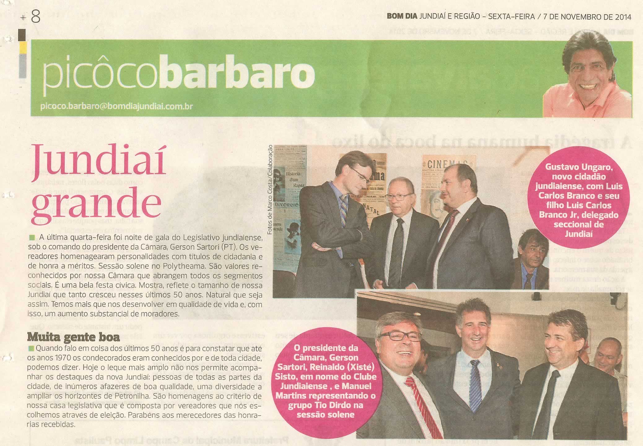 Bom Dia Jundiaí - 07/11/14 - pg 8 - Picoco Barbaro -